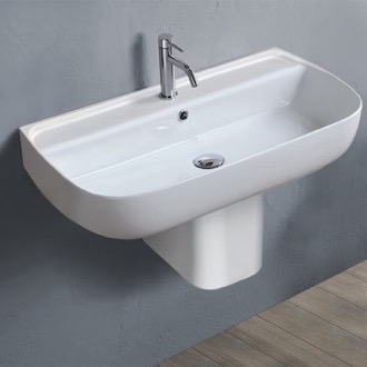 Bathroom Sink Rectangular White Ceramic Semi-Pedestal Sink CeraStyle 078700U-S-PED